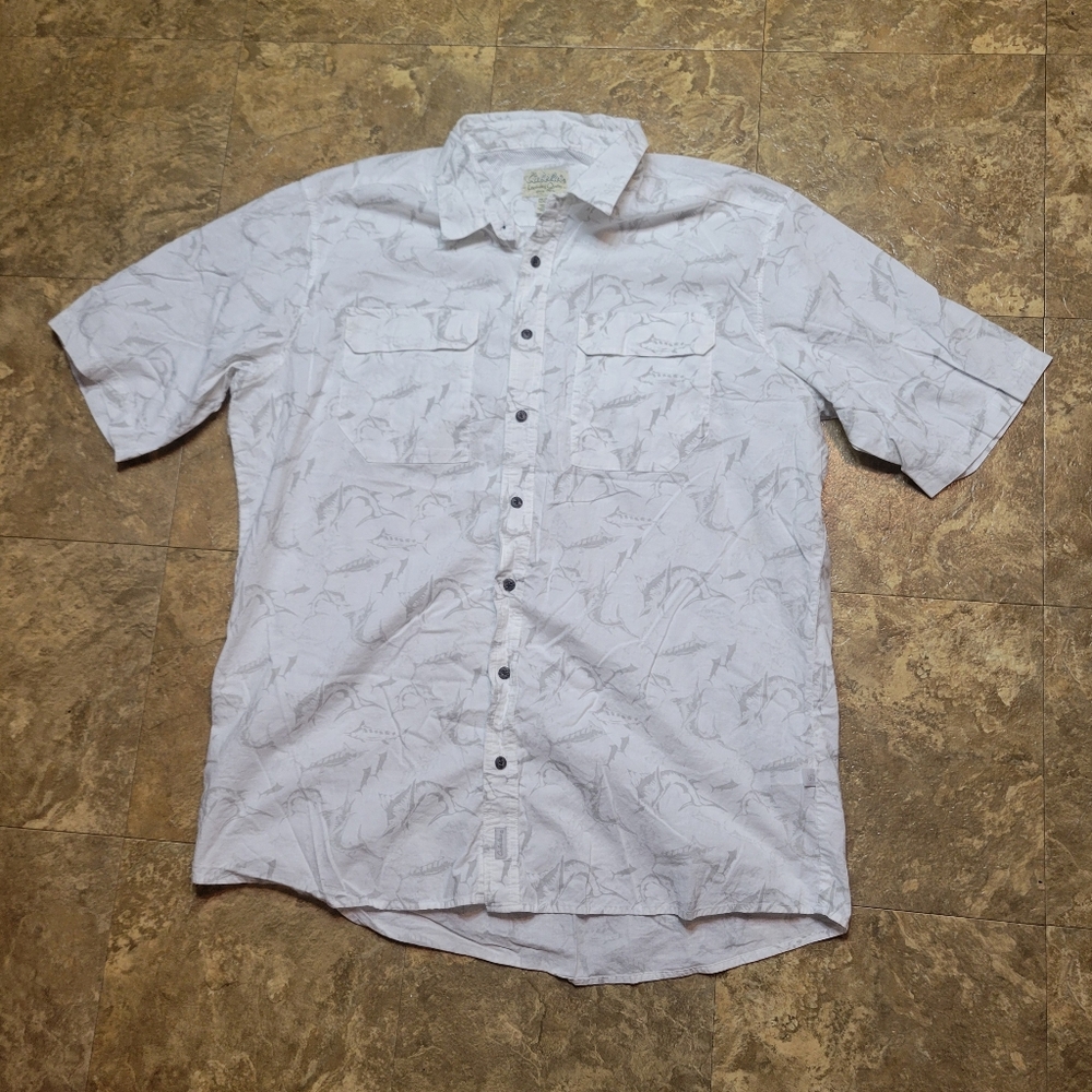 Cabela's Fishing Shirt Mens XXL 2XL White Short Sleeve Vented Caped Outdoor